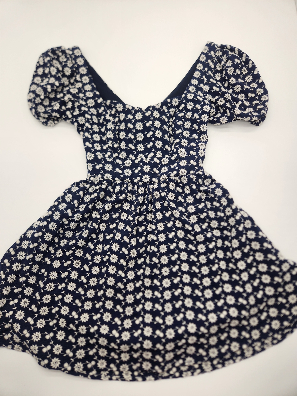 Altar'd State Navy Floral Puff Sleeve Tie Back Mini Dress Size Small